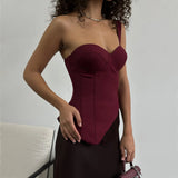 Fongt Babes Irregular One-Shoulder Sling Vest Women In The Spring And Summer New Belt Strap Belt Tight Vest