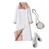 Autumn And Winter Thin White Duck Down Down Jacket Female In The Long Inclined Pocket Lapel Both Sides Through The Knee Coat Tide-Outfit