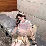Version Of POLO Collar Short-Sleeved Knitted T-Shirt Girl 2025 Summer New Design Temperament