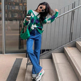 Women Elegant Patchwork Korean Style V-Neck Long Sleeve Minimalist Spring Female Clothes Newest Cozy Comfortable