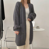 New 2021 Women's Autumn Winter Sweaters Elegant Long Cardigans Warm Oversized Pockets Lady Fashionable Tops