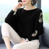 Embroidery Batwing Sleeve O-Neck Spring Sweaters Women Casual Loose Knitted Pullovers Large Size Knitwear Tops
