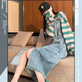 Fongt Denim Strap Skirt Female Summer 2024 New Retro High Waist Loose Thin And Long Age Reduction Dress-Outfit