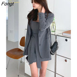 Han Queen Hot Sale 2022 New Korean Style 2 Pieces Suits Fashion Loose Blazer + Sleeveless Vest Sheath Pencil Work Skirt
