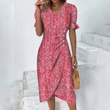 Fongt Large Number Of New 2025 Summer Hot Sales Geometric Collage Bubble Sleeve Irregular Pendulum Dress