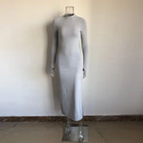 Thumb Hole Cute Dress Woman Party Night Long Sleeve Side Split Clothes Sexy Ribbed Knitted Suits Khaki Maxi