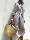 Fongt Explosion Autumn Five-Sleeve Striped Sides On Both Sides Of The Fork Shirt Dress Woman