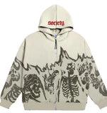 Fongt Pattern Retro Street Hoodie Y2K Goth Punk Harajuku Zipper Sweatshirt
