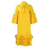Fongt Summer And Autumn New Fashion Casual Style Lotus Side Horn Sleeve Large Dress