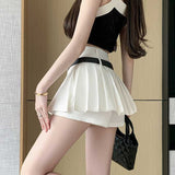 Fongt Half-Dress Girl Hottie Thin A-Word Short Skirt Summer New High-Waist College Style Pure Folding Skirt