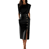 Fongt Elegant Workplace Party Button Dress New Burst