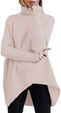 Fongt Winter Women Irregular Hem High Collar Jumper Long Sleeve Knit Sweater
