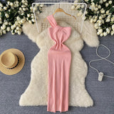 Fongt Knitted Collar Dress Women's Summer Irregular Light Luxury Open Design Pure Hottie Dress