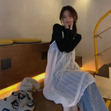Summer New Lace Embroidery Dresses Simple Korean White Strap Dress for Women Y2k E-Girl Mid-length Loose Vestidos Mujer-Outfit