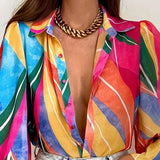 Large Size Autumn And Winter New Lapel Printed Fashion Shirt Girl-Outfit