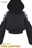 Fashion Printing Sweatshirt Spring Fall 2023 Hoodies Casual Bandage Hollow Out Long Sleeve Exposed Navel Hooded Crop