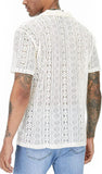 Fongt New Fashion Men's Casual Short-Sleeved Lace Collar Button Hollow Cool Perspective Shirt