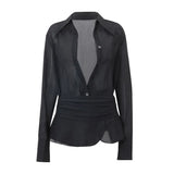 Fongt 2023 Women's New Sexy Horn Sleeve Long Sleeve Shirt Flounce Slit Skirt