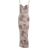 Fongt Sling Print Sexy Breasted Dress Femininity High-Sensing Tatic Babes Long
