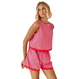 Fongt Spring And Summer 2024 Comfortable Casual Solid Color Sleeveless Shorts Set Female-88165-Outfit