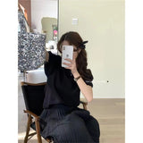 2024 Summer New Oversize Beautiful Korean Sweater Bubble Short-Sleeved T-Shirt Blouse-Outfit