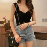 Fongt Rope Sling Sling Slings Small Vest Women's Summer 2023 New Fashion Umbilical Wrinkles Wearing Sleeveless