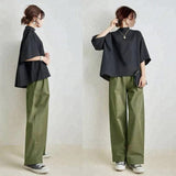 Fongt And South Korea In The Spring And Summer New Temperament Loose Sleeve Top + Loose Broad Leg Pants Two Sets Of Women