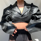 Fongt 2025 Fashion Trend Women's New Long-Sleeved Collar Open Umbilled Slimming PU Leather Top