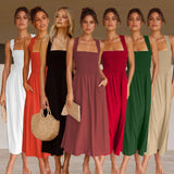 Fongt 2023 Sexy Outback Solid Color Cotton And Linen Collar Sling Dress 22010-Outfit