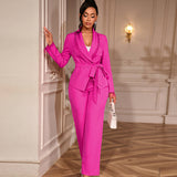 Fongt Hanging Beads With Waist-High Long-Sleeved Blazer High-Waisted Straight Trouser Set Two-Piece Set