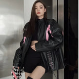 Bomber Woman Varsity Jacket Pu Racing Black Leather Jacket 2022 Summer Bombers American Baseball Jacket College Coat