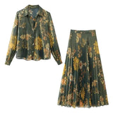 Autumn And Winter New Printed Shirt 9878262 Printed Midi Pleated Skirt 9878261 Set-Outfit