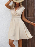 Fongt Women's Clothing 2025 Spring And Summer French Holiday Fascling Lace Hollow V-Collar Dress Clip Small Swing A Skirt