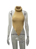 Fongt Women's Triangle Irregular Vest Pure Sexual High-Collar Knitted Back Sleeveless Top Woman