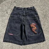 Hip-Hop Street Clothing Y2K Boxing Gloves Graphic Denim Gym Baggy Jeans Shorts-Outfit