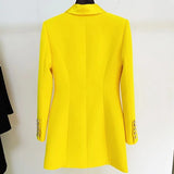 QUALITY Newest 2023 Designer Long Blazer Lion Buttons Double Breasted Satin Shawl Collar Blazer Dress Fluorescent