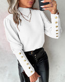 Wise Burst Spring And Autumn Long Sleeve Pure Color Lace Round Collar Button Shirt Shirt Woman-Outfit
