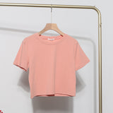 Fongt Solid Short-Sleeved T-Shirt Burst Small Short Sweet Spicy Slim Slim Thin Collar Top 88122