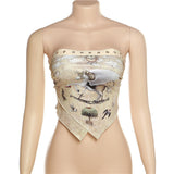 Fongt Summer Fashion Trend Women's New Word Shoulder Repair Strap Strapped Back Print Set Small Vest