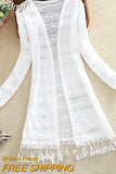 Women Slim Thin Lace Jakcet Chaqueta Mujer New 2023 Summer Long Sleeve Hollowing Tassels Medium Long Cardigan Womens