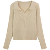 Fongt POLO Collar Apricot Sweater Female Autumn 2023 New Korean Version With Long-Sleeved Sweater Student Jacket