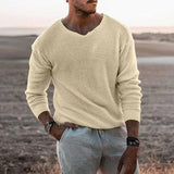 Fongt Men's Sweater Casual Loose Sweater V Neck Long Sleeve Pullover Fashion Plus Size Men's