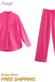 Single Breasted Green Top Pants Suits Sets Women Spring Autumn Casual Loose Two Pieces Matching Sets 2023 Set