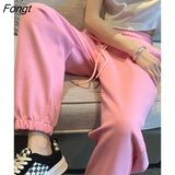 Korean Gray Pink Pants Women High Waist Loose Drawstring Sweatpants Casual Comfortable Street Female Sports Pants