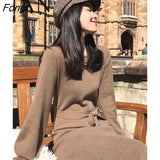 Sleeve Knitted Dress Women's Bottomed Long Waist Sweater Skirt Dress Woman Dress Bodycon Dress Dress Women