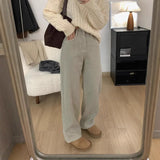 Fongt Brown Plus Velvet Jeans Women's Autumn And Winter High-Waisted Thin Straight Barrel Loose Broad Legs Long Trousers