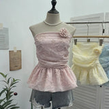 Fongt Bud Ponp-Upple Sling Vest With Three-Dimensional Flowers Shoulder-To-Heart Thai Top 9205