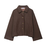 Fongt Women's ZA Autumn And Winter Street Fashion Short Shirt Collar Collar Hair Coat