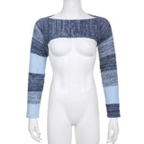 Dark Gothic Knitted Striped Vintage Women Shrug Tops Fairy Grunge Retro Aesthetic Crop Pullovers Cute Fashion 90