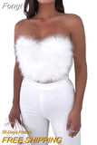 Feather Tank Crop Tops Chic Summer Women Strapless Off Shoulder Tube Vest Solid Backless Bustiers Streetwear
